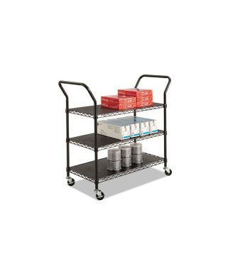 Wire Utility Cart, Three-Shelf, 43-3/4"x19-1/4"x40-1/2", Black