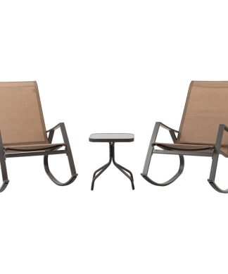 3 PCS Patio Bistro Set Rocking Chairs with Tempered Class Coffee Table