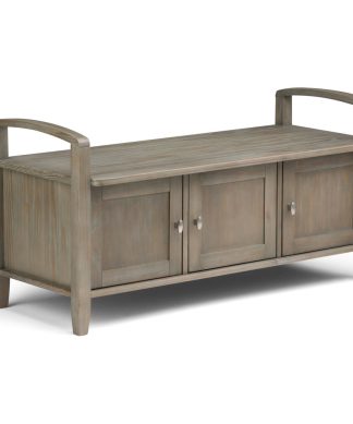 Warm Shaker Solid Wood 44 Inch Wide Entryway Storage Bench In Distressed Grey