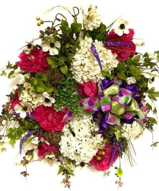 24" x 28" x 7" Silk Floral Pink Peony Hydrangea Garden Variety Wreath