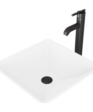 VIGO Matira Matte Stone Vessel Sink and Seville Vessel Faucet, Matte Black