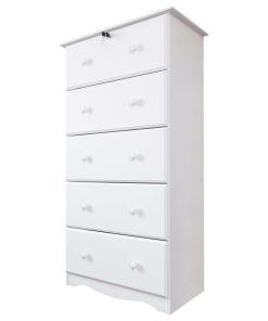 100% Solid Wood 5-Super Jumbo Drawer Chest With Lock, White