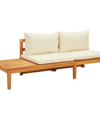 vidaXL Patio Bench with Table Cream White Cushions Solid Acacia Wood