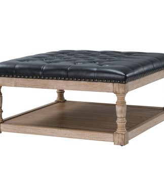 34" Wide Tufted Square Cocktail Ottoman, Black