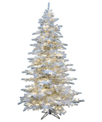6.5' Silverado Pine White Flocked Slim Christmas Tree, White LED Lights