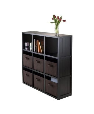 Winsome Timothy 7Pc 3x3 Wainscoting Shelf with 6 Baskets in Black
