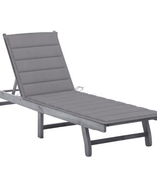 vidaXL Solid Acacia Wood Patio Sun Lounger with Cushion Gray Garden Seating