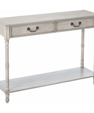 Wash White Wood Industrial Entryway Table With 2 Storage Drawers & Shelf