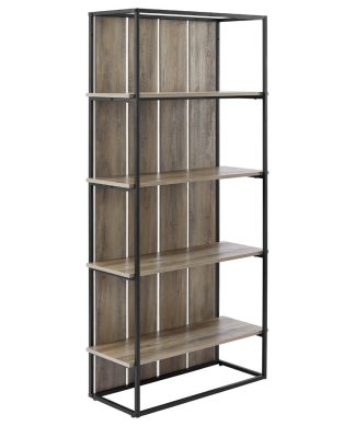 64" Farmhouse Bookcase, Gray Wash/Black Metal