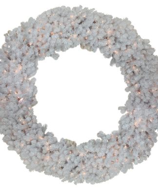 72" Huge Pre-Lit White Canadian Pine Artificial Christmas Wreath, Clear Lights