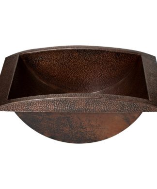 20" Rectangular Single Bowl Apron Curved Bottom Hammered Copper Bathroom Sink