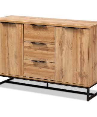 Wharton Industrial Oak Wood and Black Metal 3-Drawer Sideboard Buffet