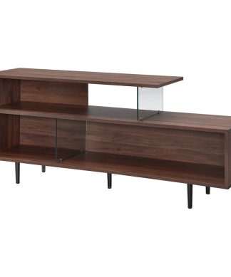 60" Asymmetrical Wood & Glass TV Stand Media Console, Dark Walnut