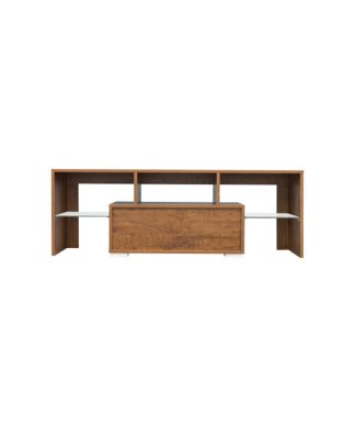 Walnut TV Stand with LED RGB Lights Flat Screen Particle Board TV Cabinet