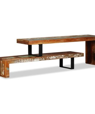 vidaXL Solid Wood TV Stand Adjustable Rustic Shelf Unit Riser Console Table