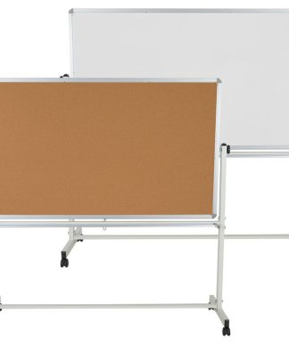 64.25"Wx64.75"H Reversible Cork Bulletin Board and White Board With Pen Tray