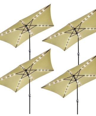 4-Pieces 10x6.5' Rectangle Aluminum Solar Patio Umbrella w/ 20 Leds Crank Tilt
