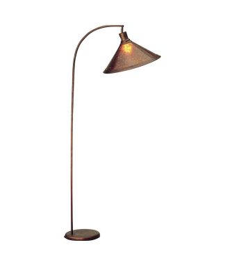 3 Way Metal Floor Lamp with Arc Design and Compressed Mica Shade, Bronze