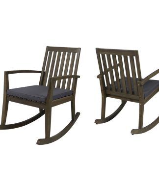 Yvonne Patio Rocking Chairs, Gray Finish/Dark Gray