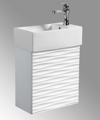 White Ripple Wall Mount Vanity Bathroom Sink with Chrome Faucet, Drain, Overflow
