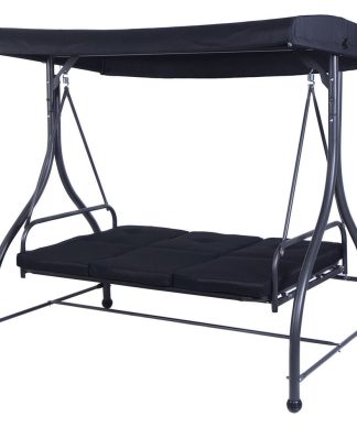 Wellfor 3 Seats Outdoor Swing Hammock with Adjustable Tilt Canopy, Black