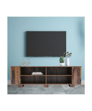 65 inch TV stand Modern Entertainment Center with 8 Open Shelves brown