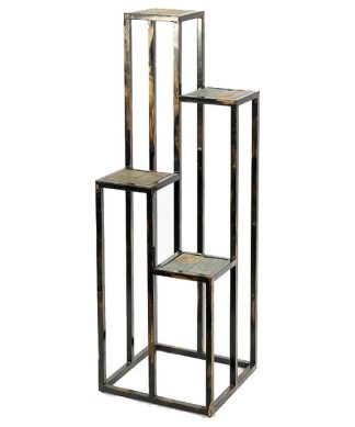 4 Tier Cast Iron Frame Plant Stand with Stone Topping, Black and Gold