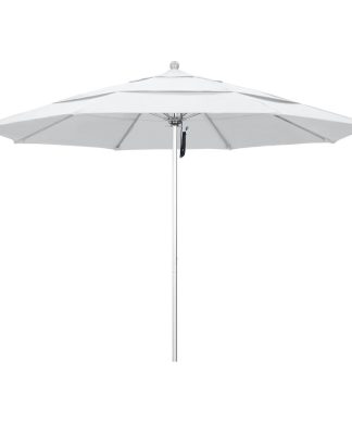 11' Silver Anodized Pulley Lift Fiberglass Rib Aluminum Umbrella, Olefin, White
