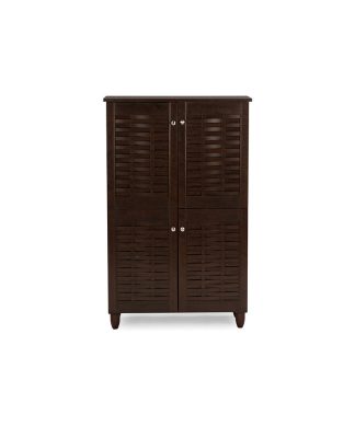 Winda 4-Door Dark Brown Wooden Entryway Shoes Storage Cabinet