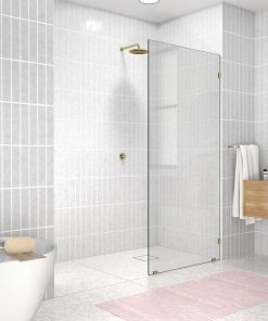 78"x34" Frameless Shower Door Single Fixed Panel, Satin Brass