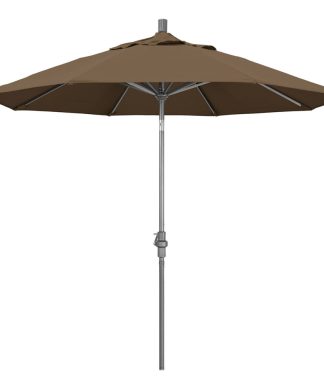 9' Grey Collar Tilt Crank Aluminum Umbrella, Cocoa Sunbrella