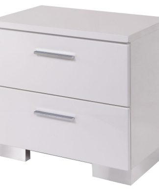 2-Drawer White Nightstand With Chrome Legs