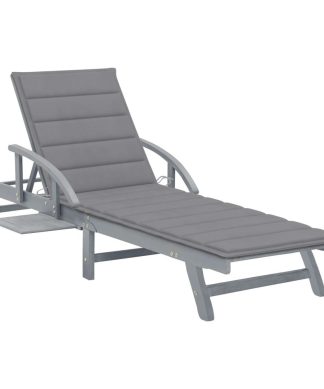 vidaXL Solid Acacia Wood Patio Sun Lounger with Cushion Sunbed Seat Terrace