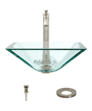 603 Colored Glass Vessel Sink, Crystal, 726 Vessel Faucet, Brushed Nickel