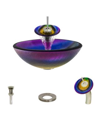 619 Vessel Sink, Brushed Nickel, Waterfall Faucet
