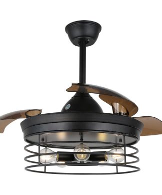 36" Black Industrial Retractable Ceiling Fan with Remote, Black