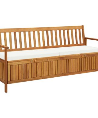 vidaXL Solid Acacia Wood Storage Bench with Cushion 66.9" Home Armchair Sofa