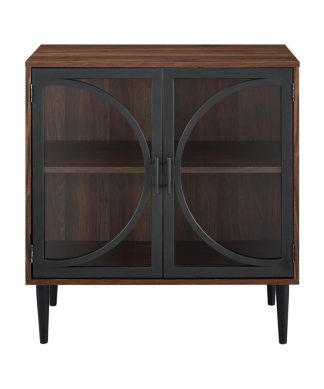 30" Industrial Chic Accent Cabinet with Tempered Glass Doors - Dark Walnut