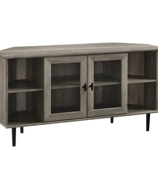 48" Simple Glass Door Corner TV Console - Grey Wash