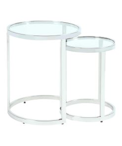 20 Round Glass Nesting Lamp Table, Polished Ss / Clear
