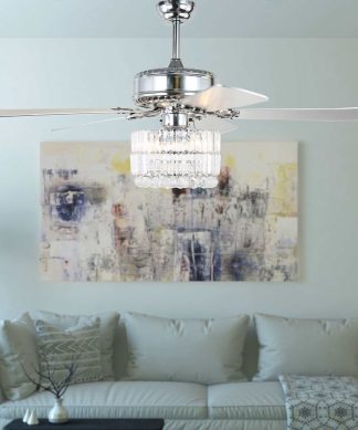 52" Chrome Crystal Ceiling Fan with Remote Contrl and 5 Reversible Blades