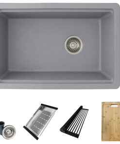 28" Dual Mount Workstation Single Bowl Gray Composite Granite Kitchen Sink
