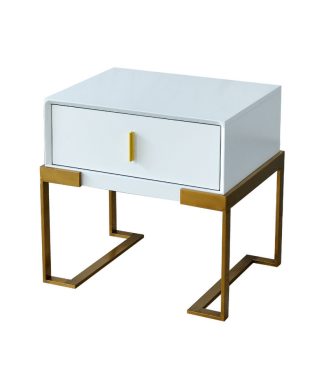 White Bedroom Nightstand With Drawer Bedside Table Stainless Steel Base