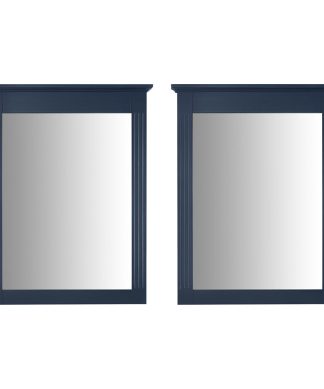 2Pcs Wall Mount Bathroom Solid Wood Mirror, 26" x 33" HD Vanity Mirror, Navy Blu