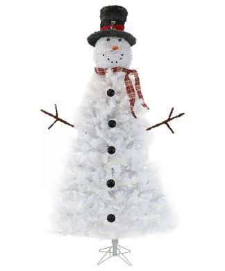 7.5' White Snowman Christmas Tree With Clear LED Lights