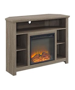 44" Wood Corner Highboy Fireplace Tv Stand, Driftwood