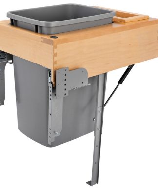 Wood Top Mount Pull Out Trash Bin With Soft Close, 15.25", 2-35 qt/8.75 gal