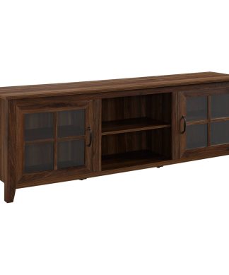 70" Farmhouse Wood TV Stand With Glass Doors, Dark Walnut