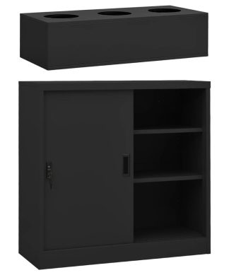 vidaXL Sliding Door Cabinet with Planter Box Anthracite Steel Office Plant Pot