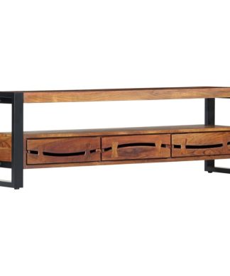 vidaXL Solid Acacia Wood TV Cabinet Sturdy 55.1" Metal TV Drawer Stand Unit